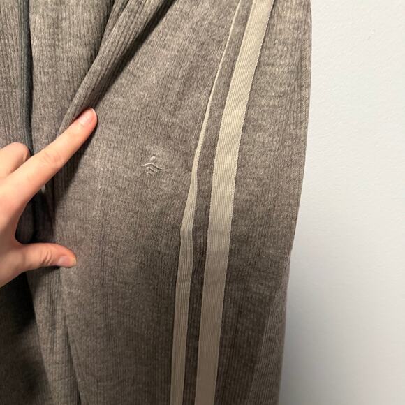 Ribbed High Waisted Tummy Control Drawstring Wide Leg Color Block Fleece Trouser - Picture 6 of 9